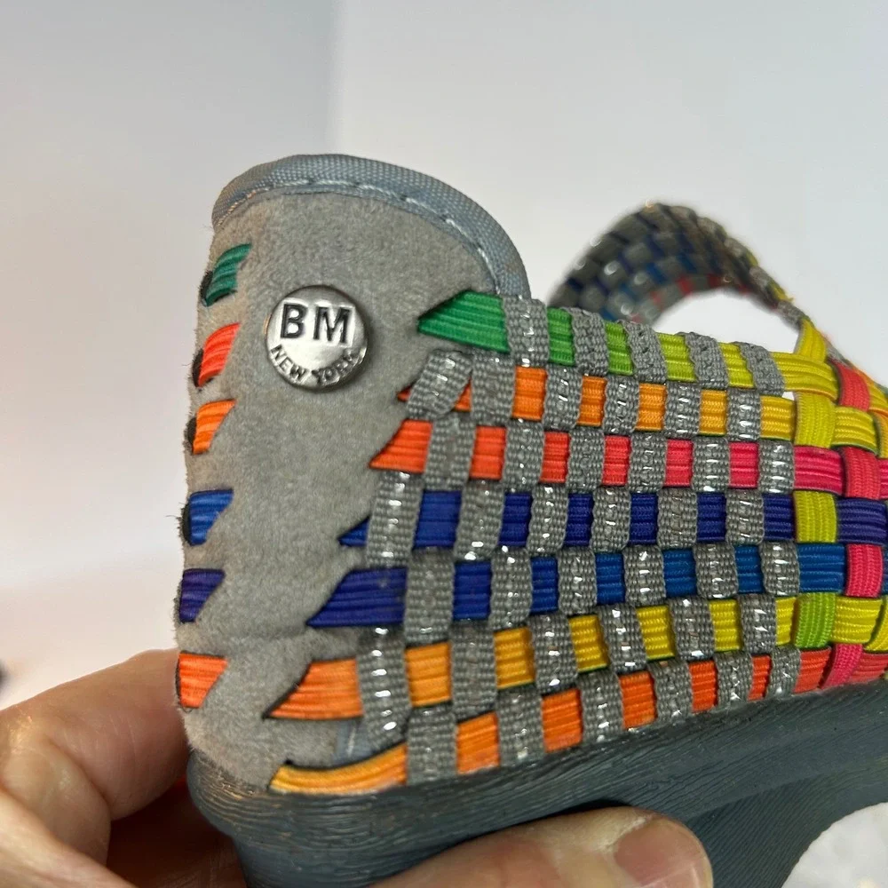 Bernie Mev Woven Mary Jane Wedge Comfort Shoes Rainbow‎ Metallic Size 37